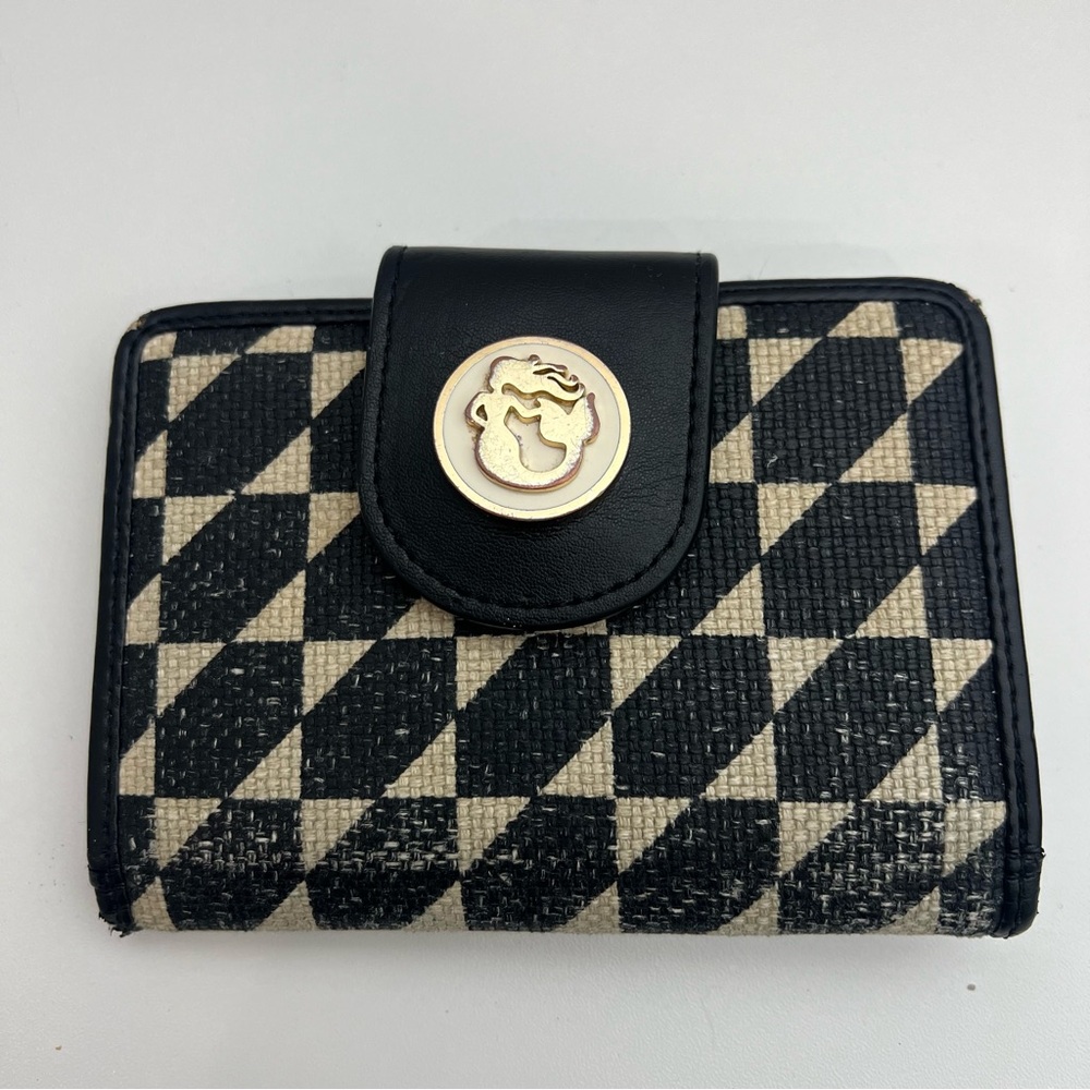 Spartina 449 Checkered Linen & Leather Wallet Black/Beige EUC